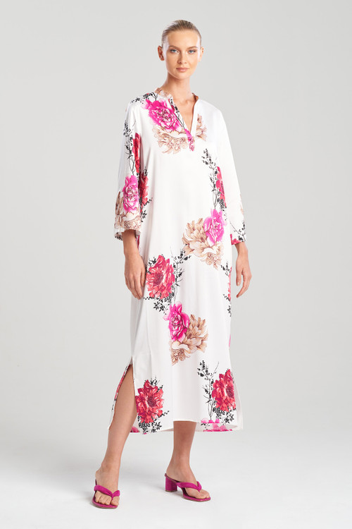 N Natori Natori Peony Blossom Mandarin Caftan Dress In Warm White ...