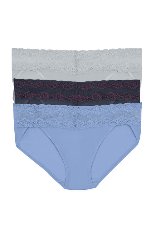Natori Bliss Perfection One-size V-kini 3 Pack Panty In Dusk/dark Blue/cabernet/rain