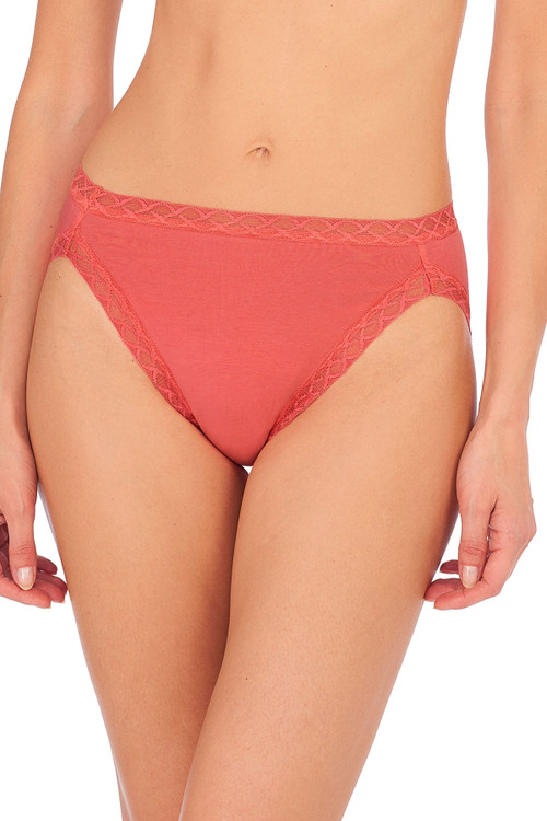 Natori Bliss French Cut Brief Panty Underwear With Lace Trim In Damask Pink