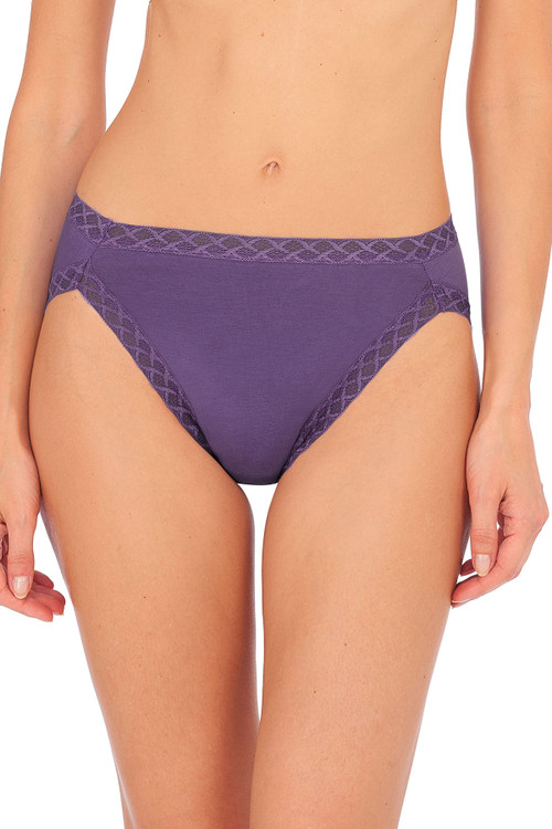 Natori Bliss French Cut Brief Panty Underwear With Lace Trim In Blue Lavender