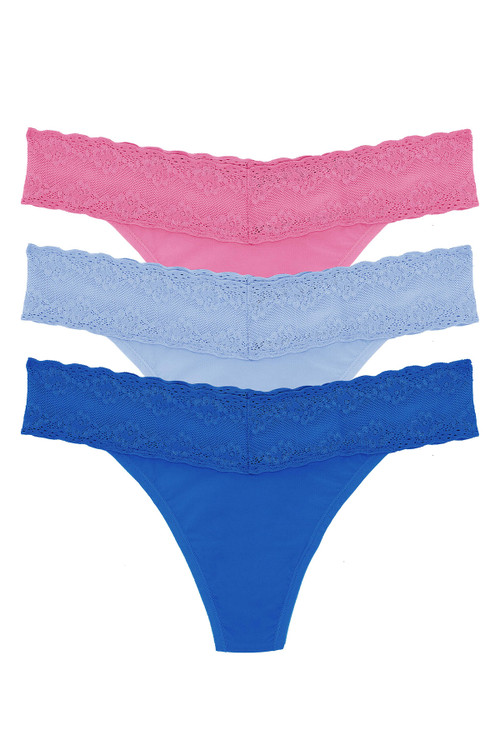 Natori Bliss Perfection O/s Thong 3 Pack In Violet Quartz/rain/blue Lapis