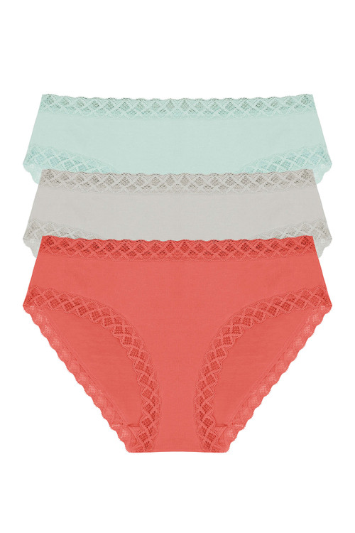 Natori Bliss Full Brief 3 Pack Panty In Bright Coral/thyme/black