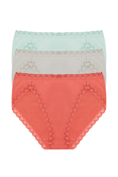 Natori Bliss French Cut Briefs 3 Pack Panty In Mint/dusk/damask Pink