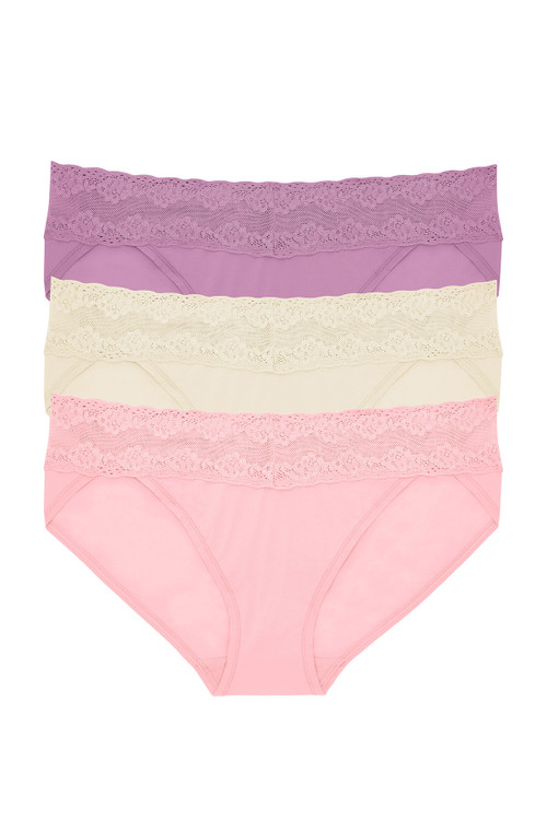 Natori Bliss Perfection One-size V-kini 3 Pack Panty In Violette/fondant/blossom