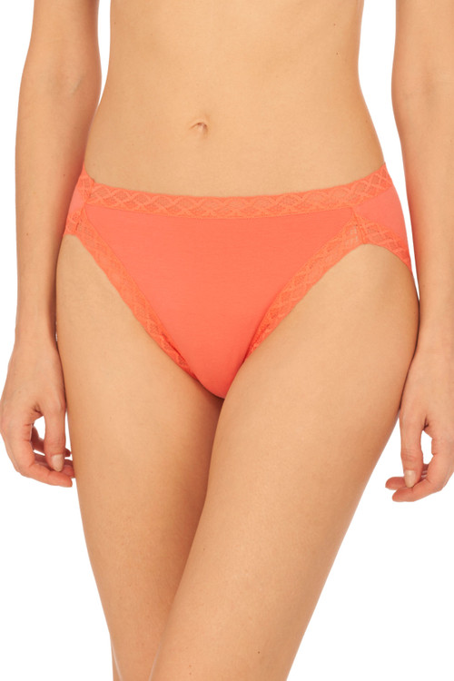 Natori Bliss French Cut Brief Panty Underwear With Lace Trim In Bright Coral