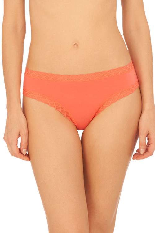 Natori Bliss Girl Comfortable Brief Panty Underwear With Lace Trim In Bright Coral