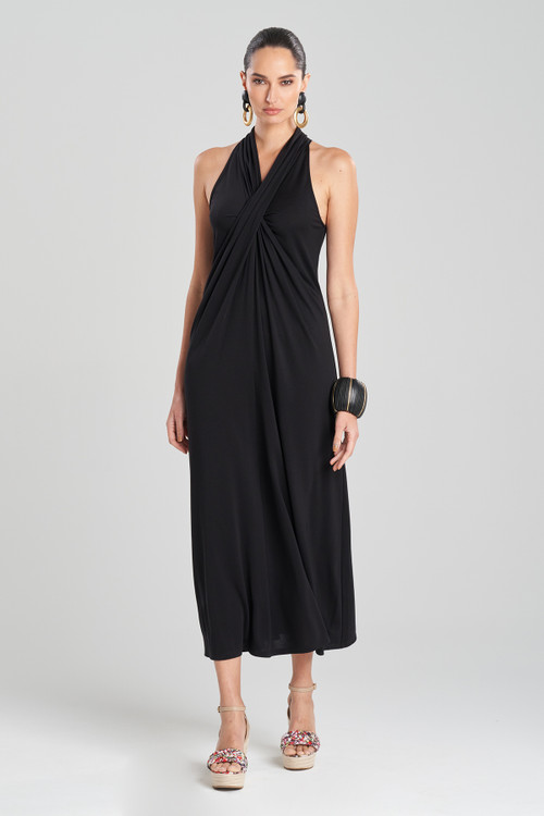 NATORI TENCEL™ JERSEY CROSSOVER HALTER DRESS