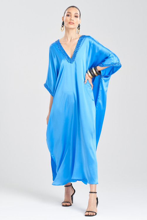 Josie Natori Natori Key Essentials Embellished Cocoon Silk Caftan Dress In Astor