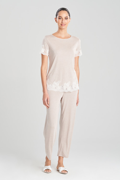 Natori Luxe Shangri-la Tencel™ Short Sleeve Pajamas Set Basics In Heather Cashmere