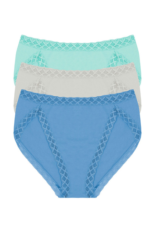 Natori Bliss French Cut Briefs 3 Pack Panty In Julep/linen/retro Blue