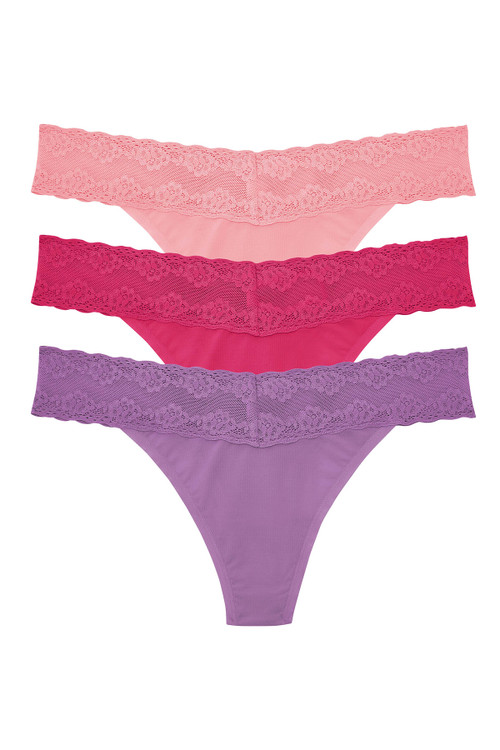 Natori Bliss Perfection O/s Thong 3 Pack In Blossom/fuchsia/violette