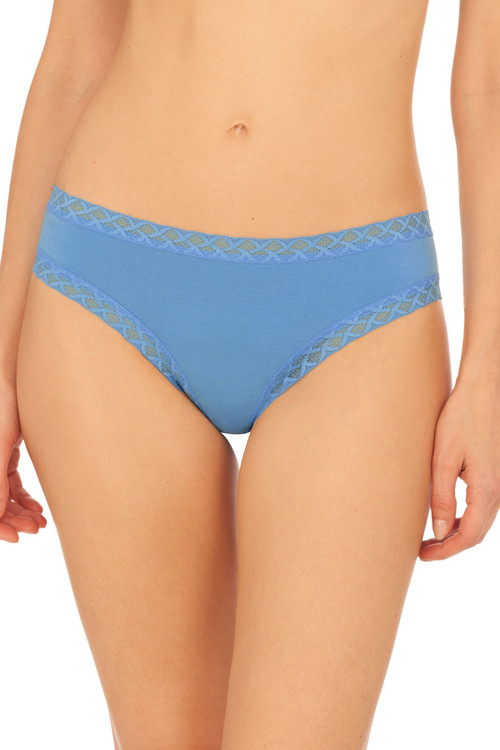 Natori Bliss Girl Comfortable Brief Panty Underwear With Lace Trim In Retro Blue