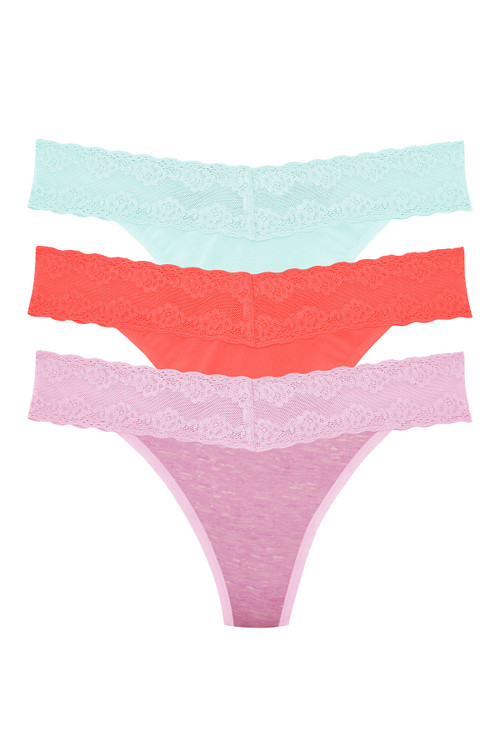 Natori Bliss Perfection O/s Thong 3 Pack In Julep/bright Coral/freesia