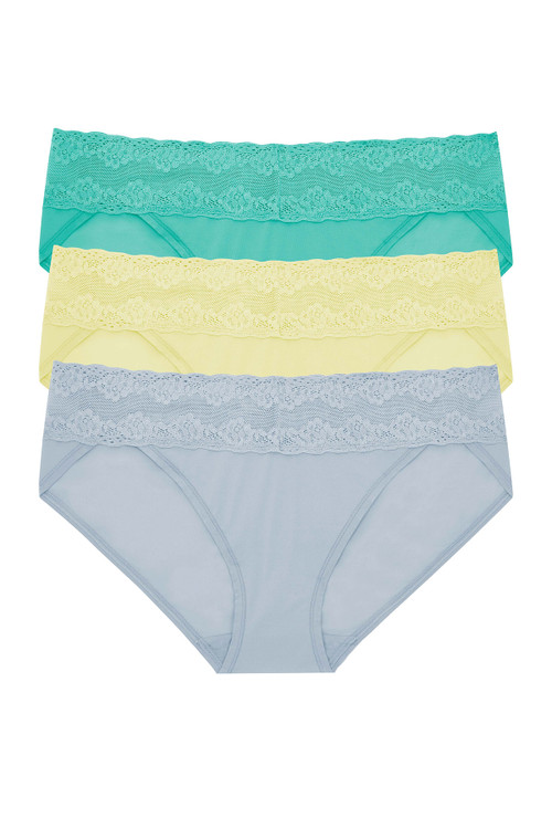 Natori Bliss Perfection One-size V-kini 3 Pack Panty In Beach Glass/lime Cream/blue Mist