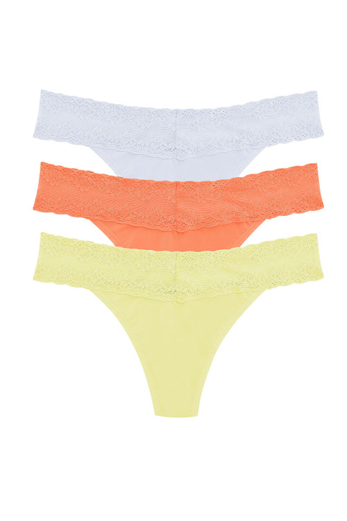 Natori Bliss Perfection O/s Thong 3 Pack In Rainy/cantaloupe/lime Cream