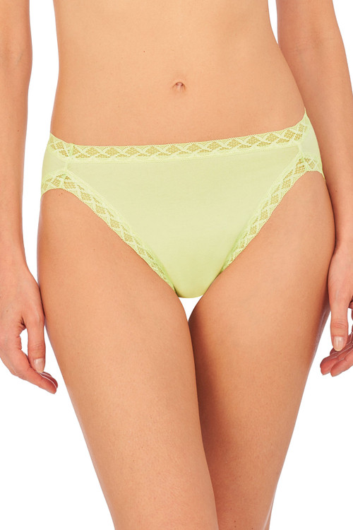 Natori Bliss French Cut Brief Panty Underwear With Lace Trim In Lime Cream
