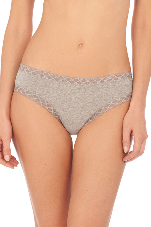 Natori Bliss Girl Comfortable Brief Panty Underwear With Lace Trim In Light Grey Heather