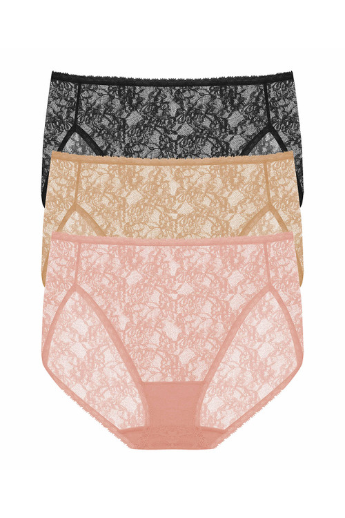 Natori Bliss Allure One-size Lace French Cut Brief 3-pack Panty In Rose