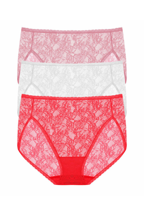 Natori Bliss Allure One-size Lace French Cut Brief 3-pack Panty In Freesia/white/hibiscus