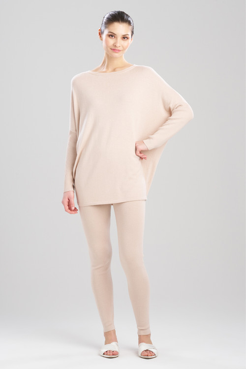 Natori Indulge Boat Neck Long Sleeve Sweater, Women's, Beige, Cotton, Size M