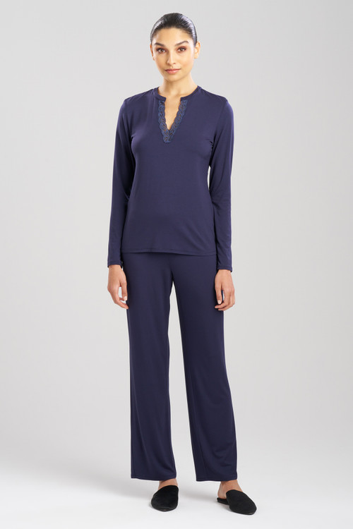 Natori Feathers Essentials Lenzing™ Ecovero™ Viscose Lace Applique Pajamas  In Night Blue