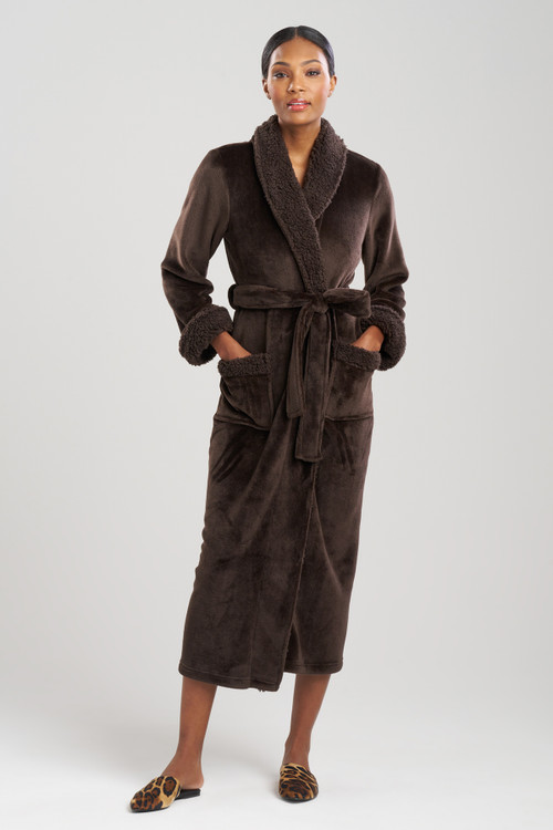 Natori Plush Sherpa Wrap Robe In Espresso