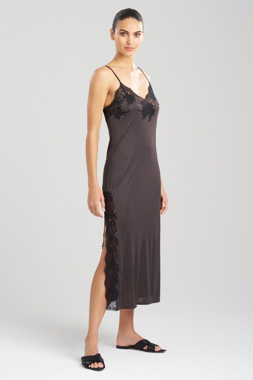 Natori Enchant Lace Slit Gown Dress In Espresso