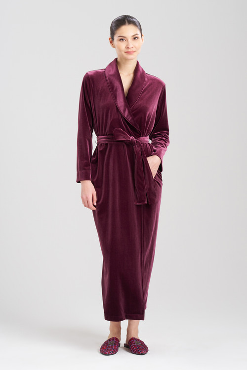 Natori Natalie Velvet Wrap Robe In Bordeaux