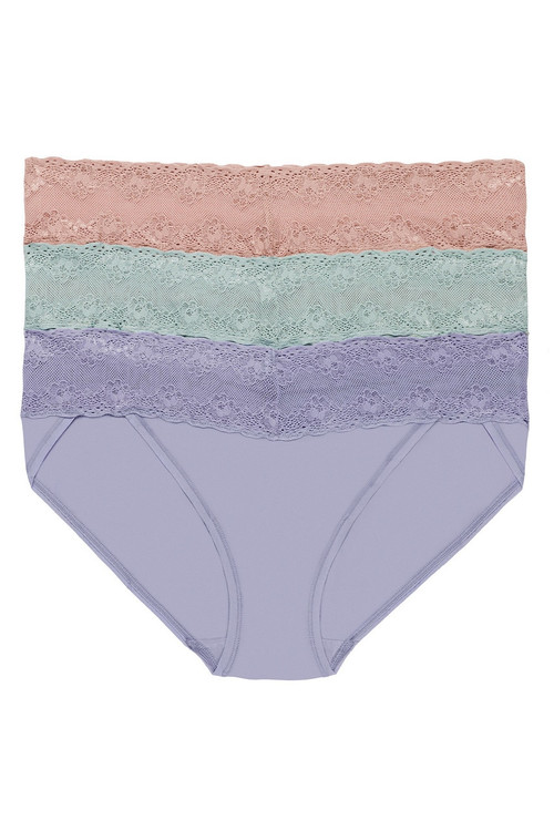 Natori Bliss Perfection One-size V-kini 3 Pack Panty In Dusk/dark Blue/cabernet Rain