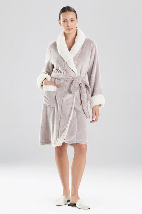 Short Fleece Robe with Faux Fur Collar - MsLovely