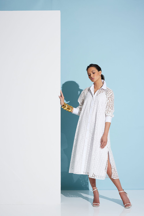 In The Style x Lorna Luxe volume sleeve shirt dress in white