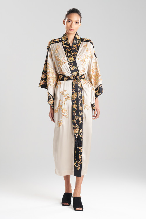 Couture Dragon Embroidered Drop Sleeve Silk Robe - Natori