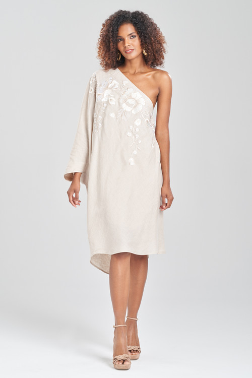 Buy Linen One Shoulder Embroidered Tunic Online | Natori