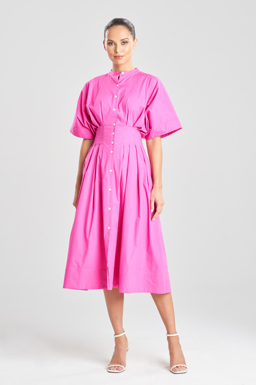 Buy Cotton Poplin Cinched Mandarin Dress Online | Natori