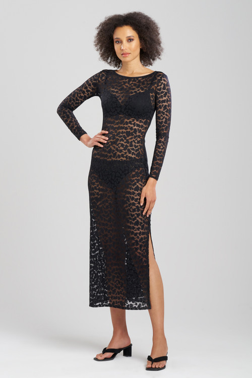 Temptation Sheer Allover Lace Slit Gown