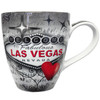 Oversized Las Vegas ceramic coffee mug with a prominent Las Vegas Sign design and a gray and black background.