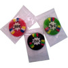 Individually wrapped colorful gummy poker chips. Shown in red, black, and green. 