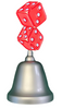 Metal Silver Bell with a pair of Red Dice Design on the top portion of the handle.