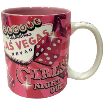 Las Vegas Themed Glass Bistro Mugs - Welcome Sign Design, Black & Pink, Durable & Stylish Drinkware - View #6
