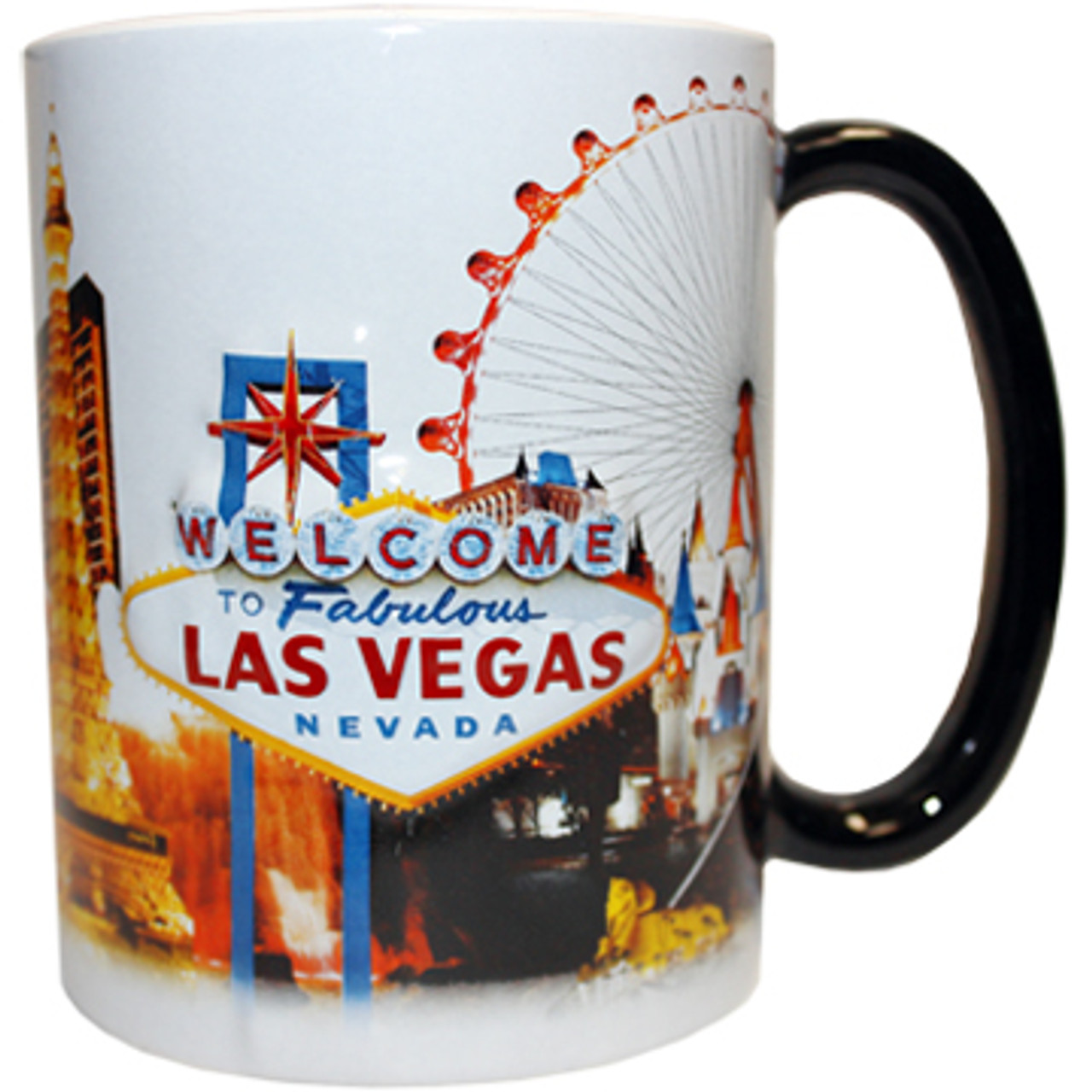 LV Souvenir Mug Embossed Design -White Skyline 16oz.- las vegas gifts and  more