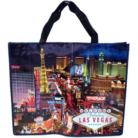 Dark Blue Hues background tote bag shows the natural beautiful night skyline over Las Vegas Casinos in bright colors.