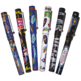 Set of 6 Capped Pens. Each has a different and colorful Las Vegas design on it.