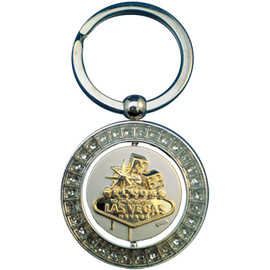 Metal round shape Keyring with Las Vegas sign on spinning middle section.
