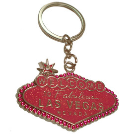 Las Vegas Sign metal Pink Glittery Shape key ring souvenir.