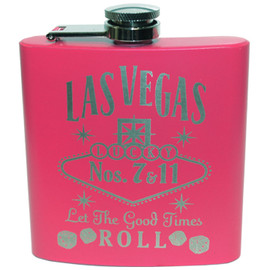 FRONT Las Vegas Pink Let The Good Times Roll Flask- 6oz.