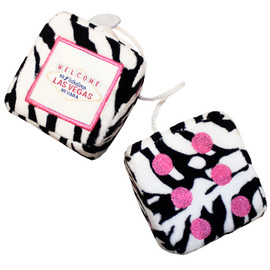 Zebra Print Plush Dice Pair with Hot Pink Dots. Las Vegas as the one pip. Zebra Print Plush Dice Pair with Hot Pink Dots. Las Vegas as the one pip.