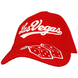 Red cap with red Las Vegas on the crown and Dice icon on the Bill