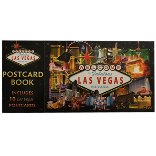 Rectangle Postcard Book. Cover shows a black design with the Las Vegas Strip Casinos on it. 