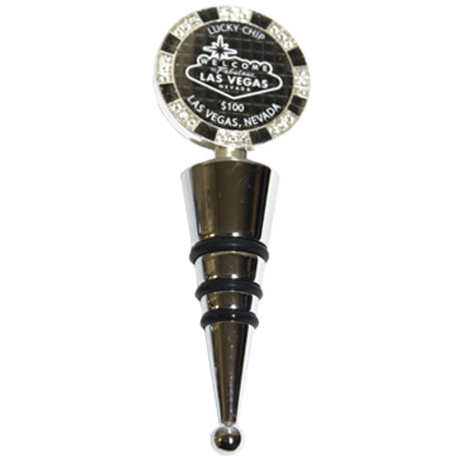Quality Heavy Metal Bottle Wine Stopper with Rhinestone look Poker Chip on Top.
