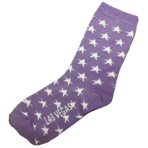 kid sized crazy las vegas souvenir socks with stars and purple background